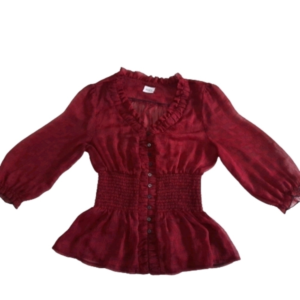 Suzy Shier Red Blouse Medium Plaid valentines red